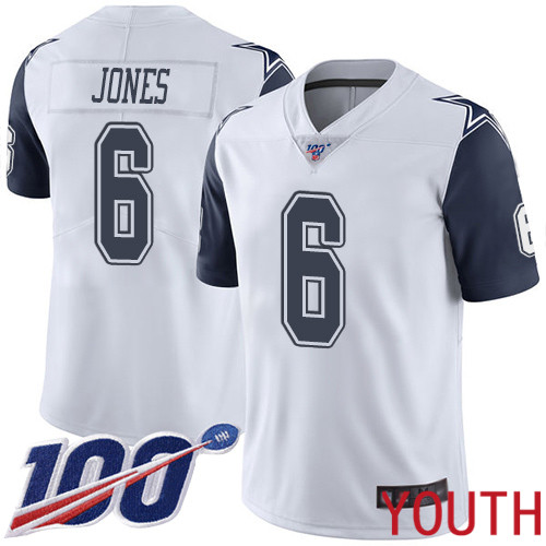 Youth Dallas Cowboys Limited White Chris Jones #6 100th Season Rush Vapor Untouchable NFL Jersey->youth nfl jersey->Youth Jersey